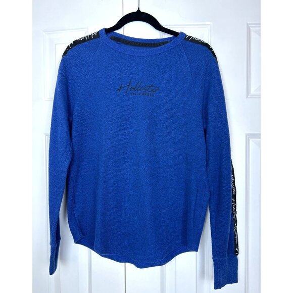 Hollister Blue Thermal Long Sleeve Shirt Logo Tape Raglan Style Size S - Picture 2 of 12